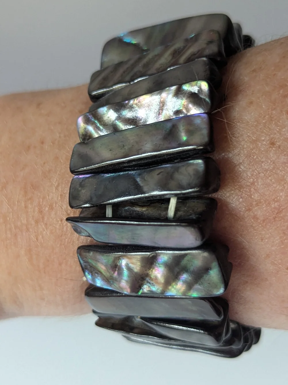 Iridescent Black Abalone Stretch Bracelet